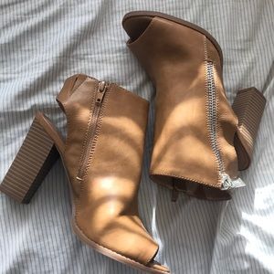 Peep toe tan booties